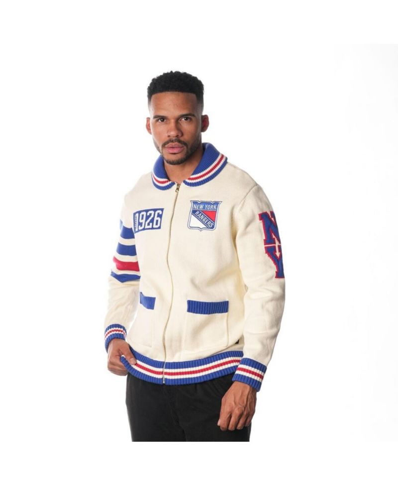 Men's and Women's Cream New York Rangers Jacquard Full Zip Sweater