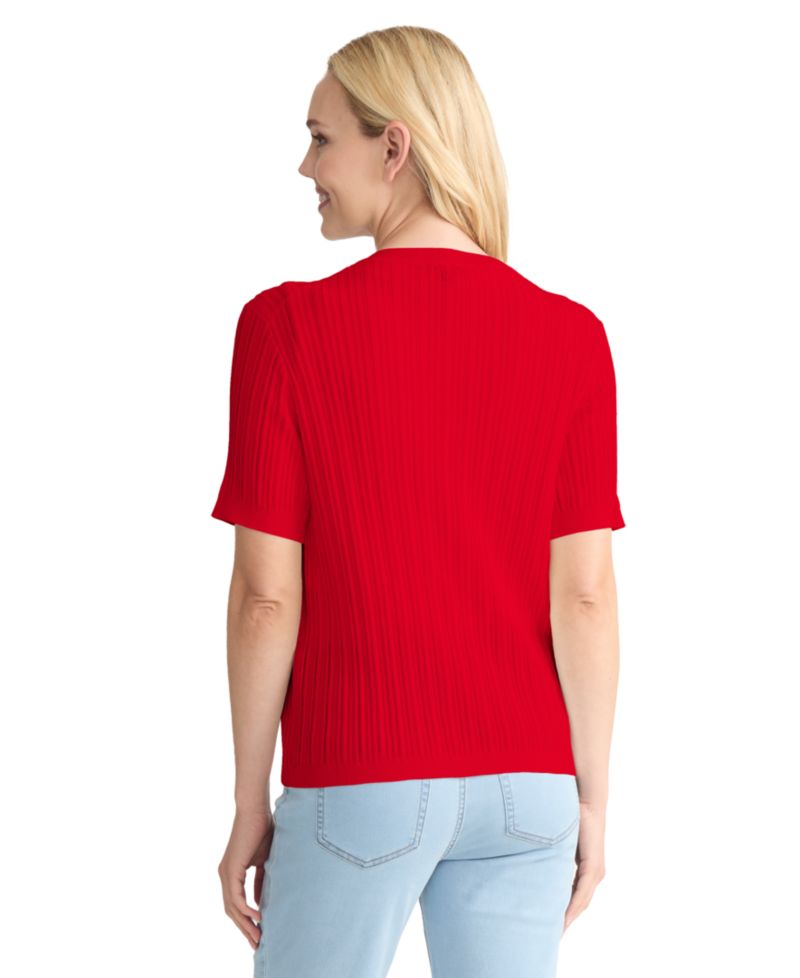 Petite Short-Sleeve Pointelle Cardigan