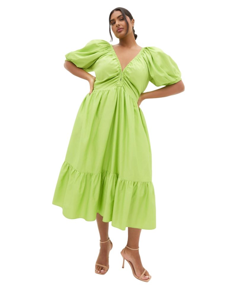 Plus Size Gracie V-Neck Puff Sleeve Cotton Dress