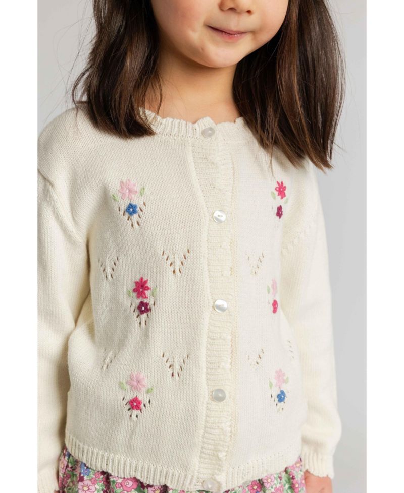 Big Girls (7-16) Sweater with Hand Embroidered Flowers