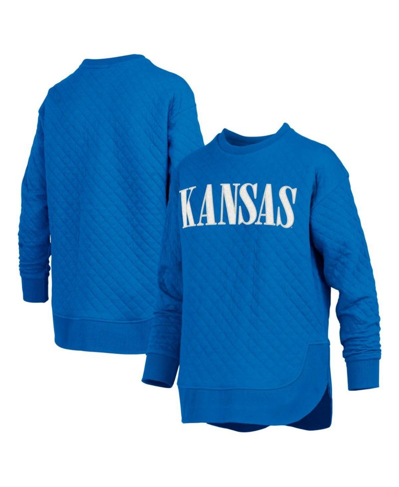 Women's Royal Kansas Jayhawks Quilted Long Sleeve Pullover Sweatshirt