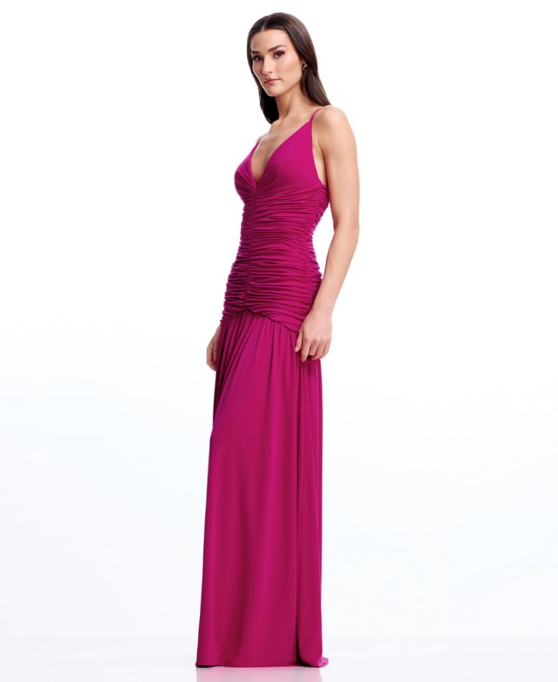 Women's Sleeveless Deep V-Neck Ruched Maxi Dress