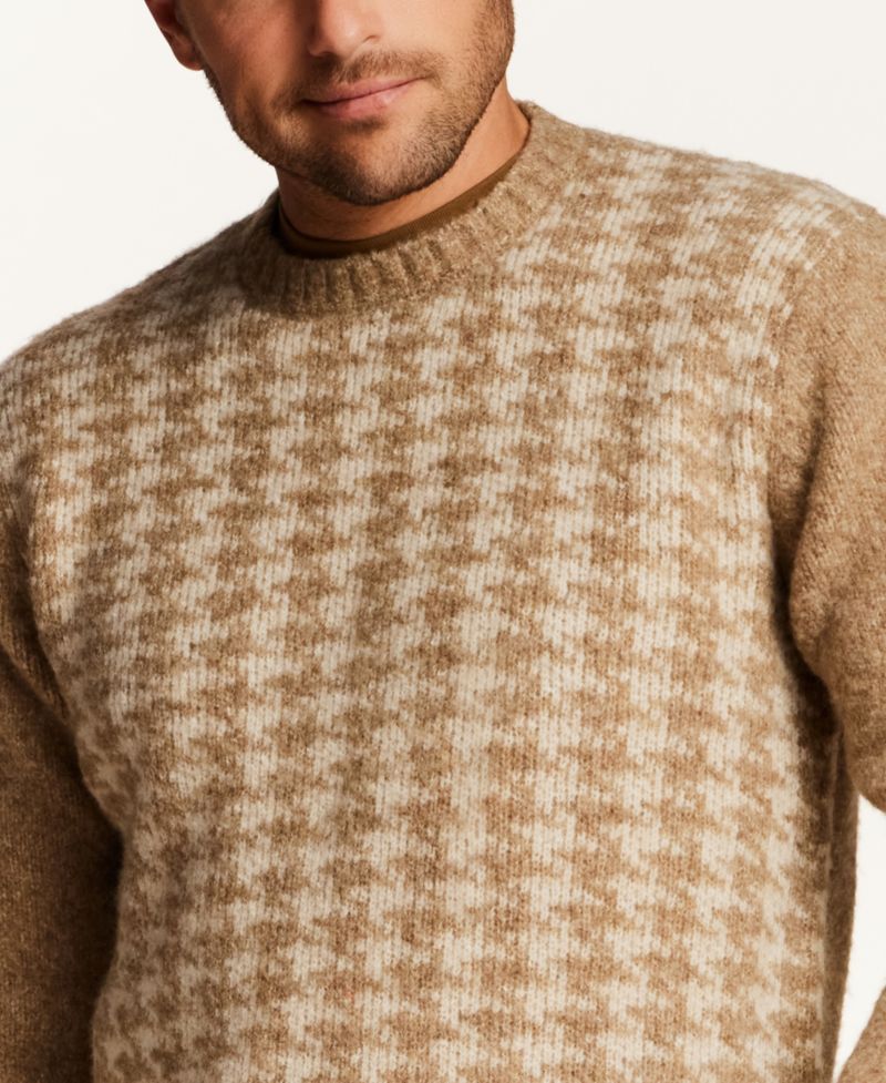 Men's Fuzzy Knit Houndstooth Crew Neck Sweater