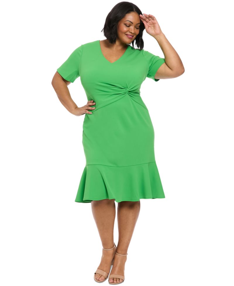 Plus Size Twist-Front Flounce-Hem Dress