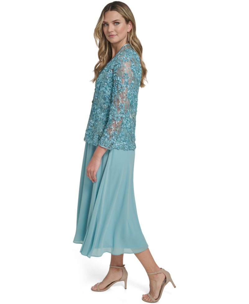 petite 3/4-Sleeve Jacket with Crewneck Dress