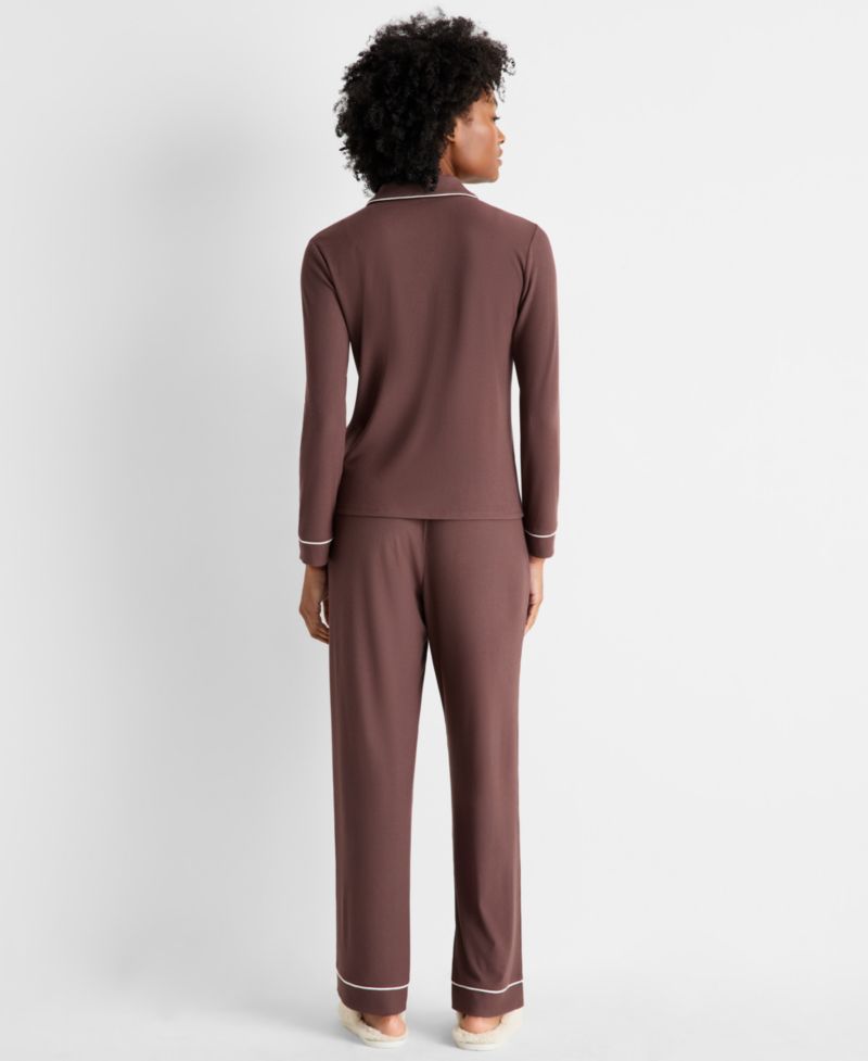 Women's 2-Piece Packaged Ribbed Notched-Collar Pajama set XS-3X