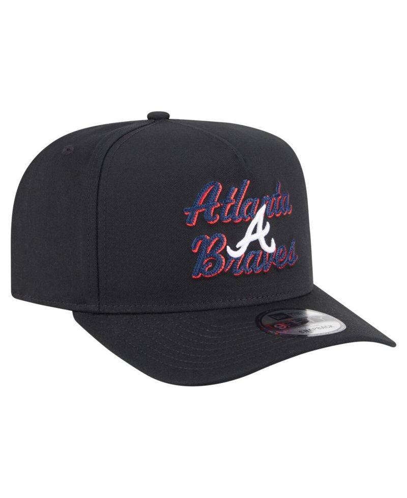 Men's Black Atlanta Braves Chainstitch 9FIFTY A-Frame Snapback Hat