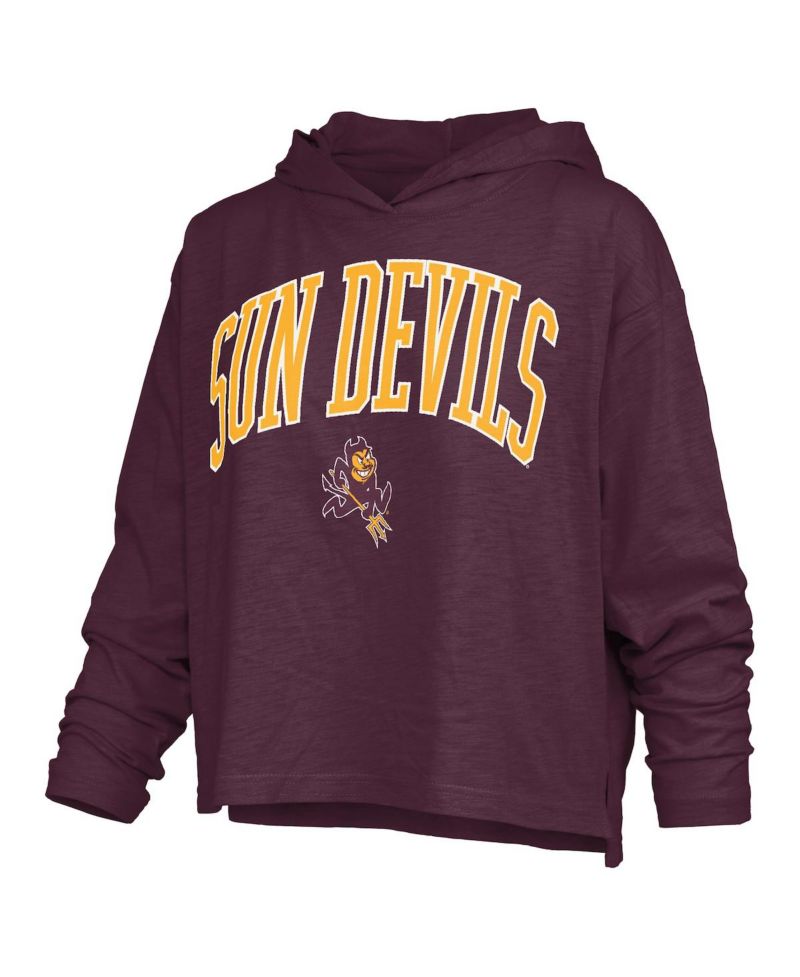 Women's Maroon Arizona State Sun Devils Nelson Arch Over Logo Long Sleeve Hooded Slub T-Shirt