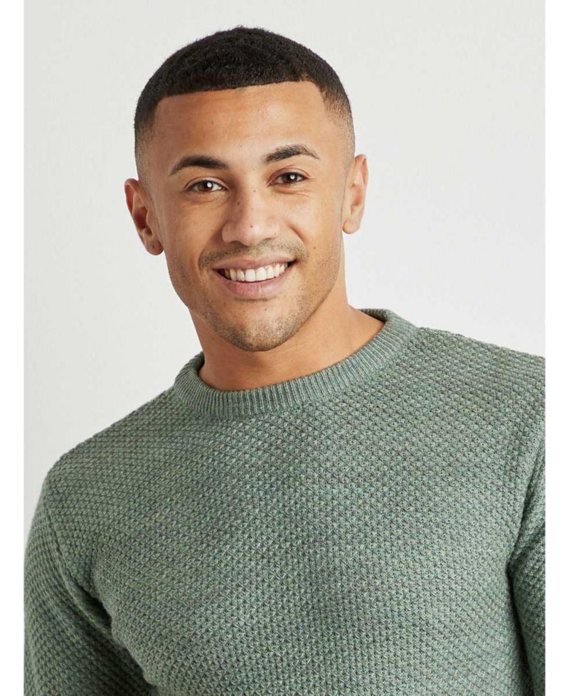 Men's Long-Sleeve Crewneck Textured-Knit Wool Sweater