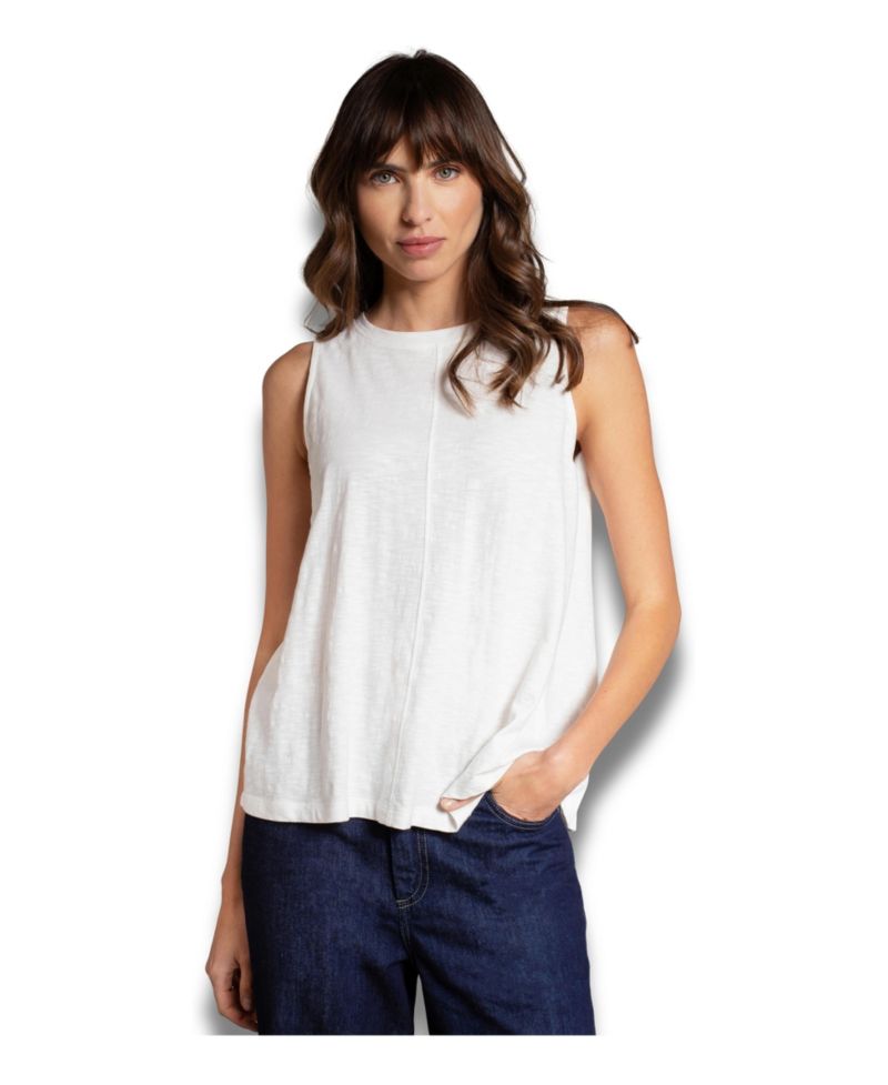 Women's Crew Neck Pleat Back Tank Top