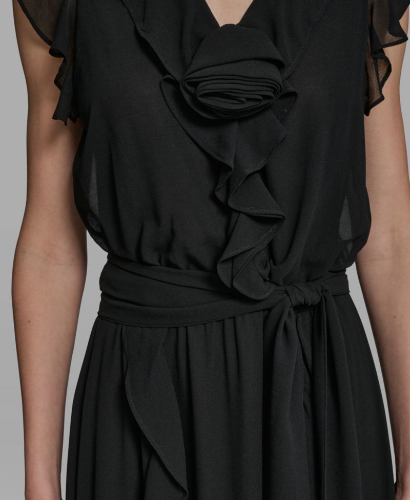 Women's V-Neck Ruffle Trim Dress