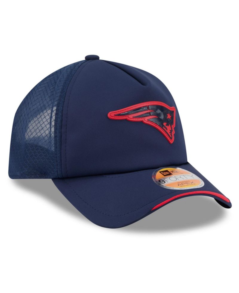 Men's Navy New England Patriots 2026 Sideline Apex 9FORTY Adjustable Trucker Hat