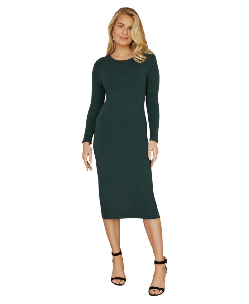 Women's Luminous Sparkle Knit Midi Sweater Dress