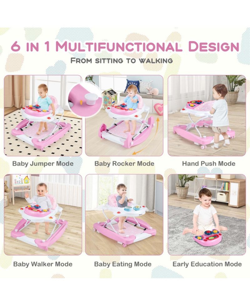 6 in 1 Baby Walker Adjustable Toddler Activity Center with Music Tray