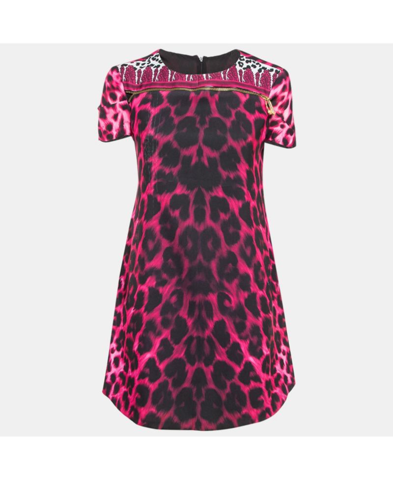 Women's Pre-Owned Versus Versace Pink Animal Print Zip Detail Mini Dress