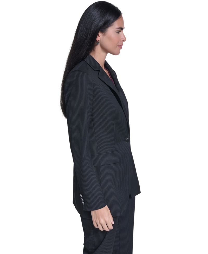 Women's Single Button Notch Collar Stripe Blazer