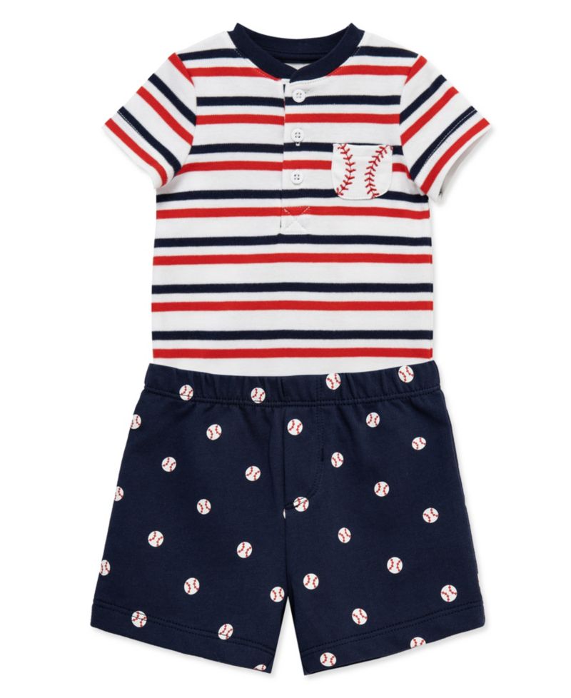Baby Boys' Baseball Printed Short-Sleeve Bodysuit and Shorts, 2-Piece Set