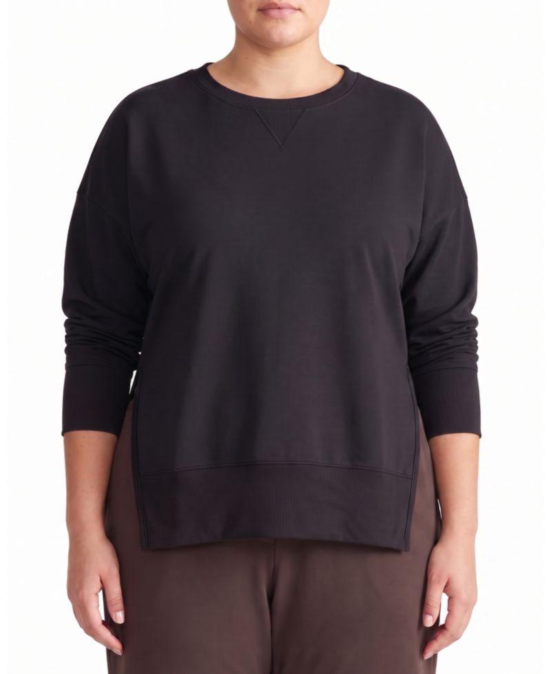 Plus Size Fiona French-Terry Crewneck Side-Slit Sweatshirt