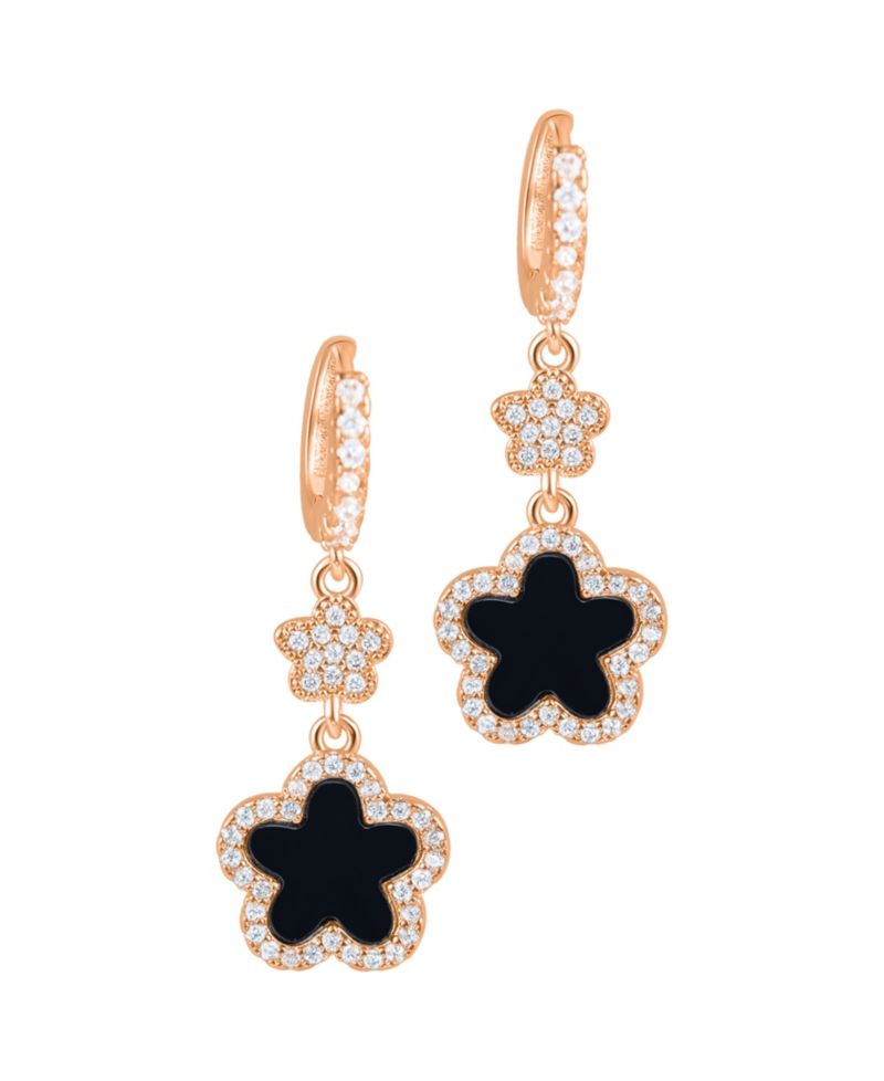 Gold Cubic Zirconia White Clover Earrings