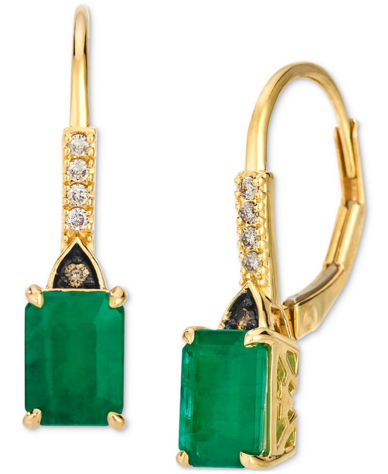Costa Smeralda Emeralds (1-3/8 ct. t.w.) & Diamond (1/20 ct. t.w.) Leverback Earrings in 14k Gold