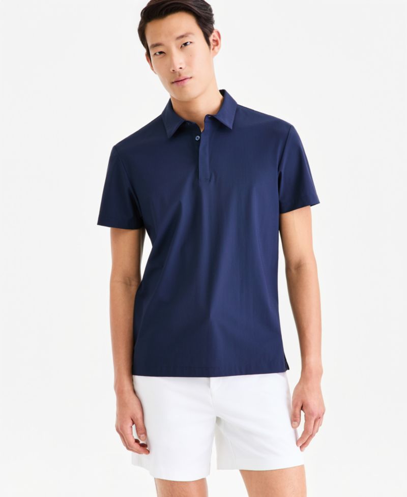 Men's Short-Sleeve Grid Texture Polo Shirt