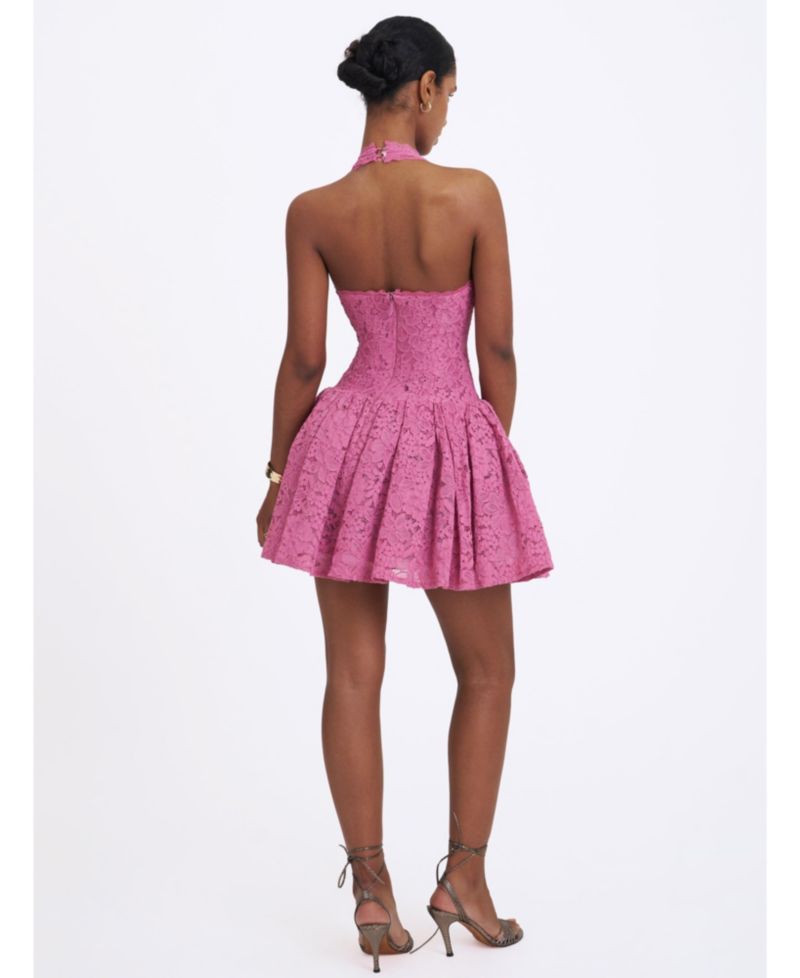 Women's Karla Halter Drop-Waist Lace Mini Dress