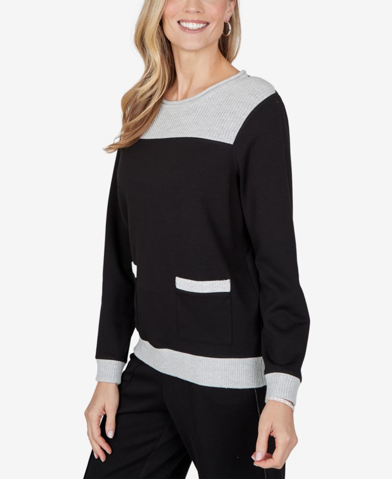 Petite Colorblock Long-Sleeve Crewneck Sweater