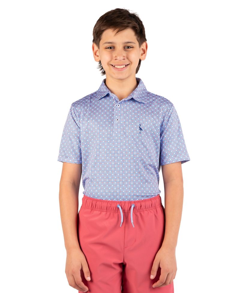 Boys Geo Floral Printed Performance Polo
