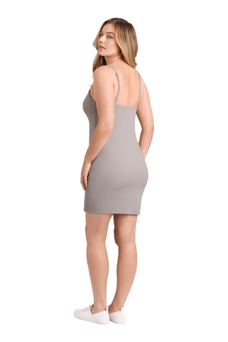 Women's Scoop Neck Ribbed Sculpting Cami Mini Dress with Built-In Shapewear
