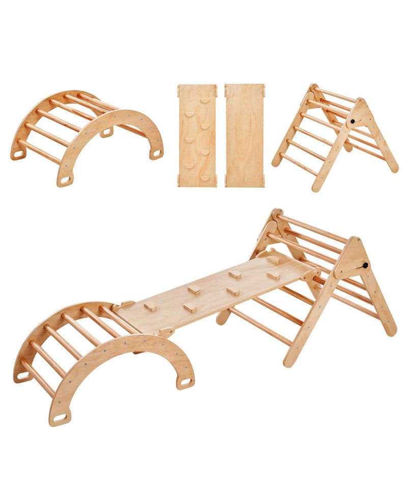 Toddler Wooden Pikler Triangle Set 5 in 1 Climbing Gym with Ramp and Arch Indoor