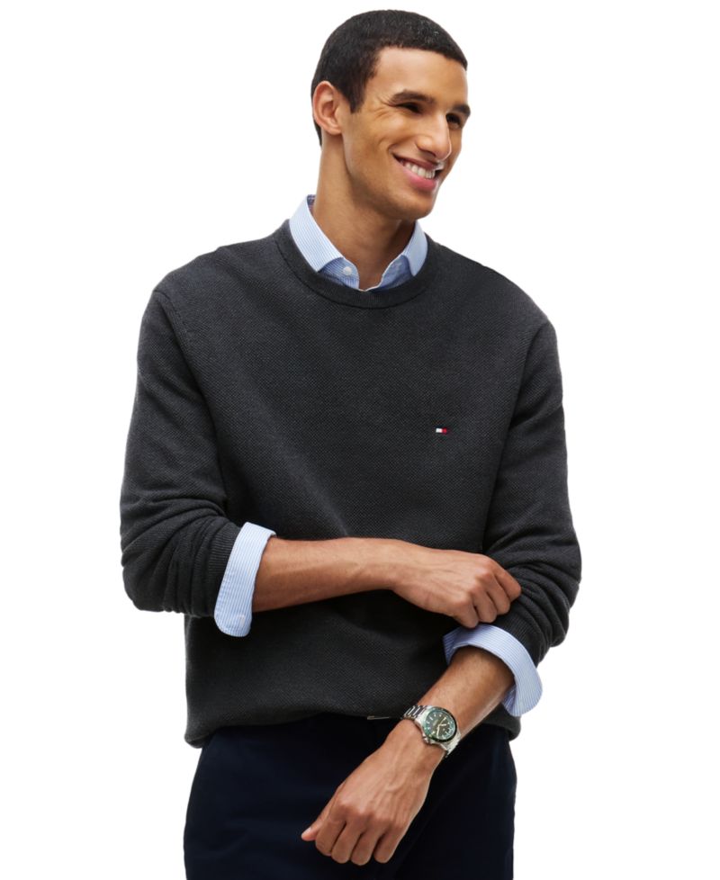 Men's Essential Texture Cotton Crewneck Sweater
