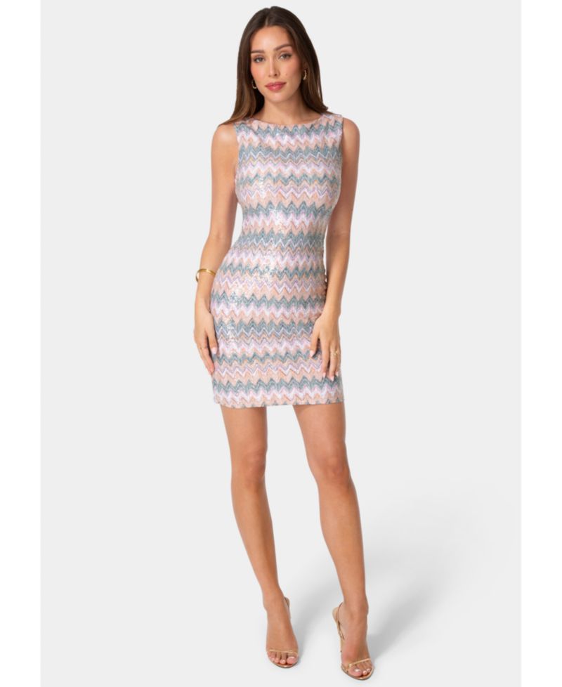 Women's Chevron-Sequin Mini Dress