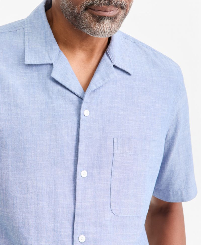 Men's Cotton Chambray Short-Sleeve Camp Shirt