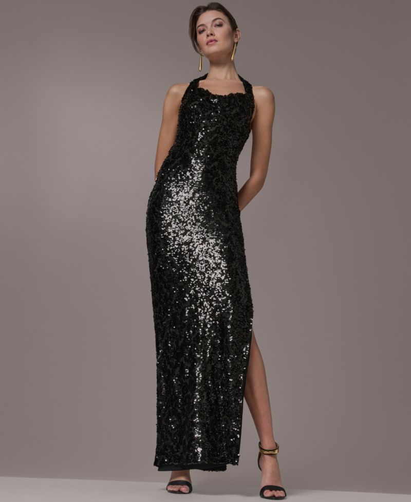 Women's Sequin Halter Neck Ball Gown