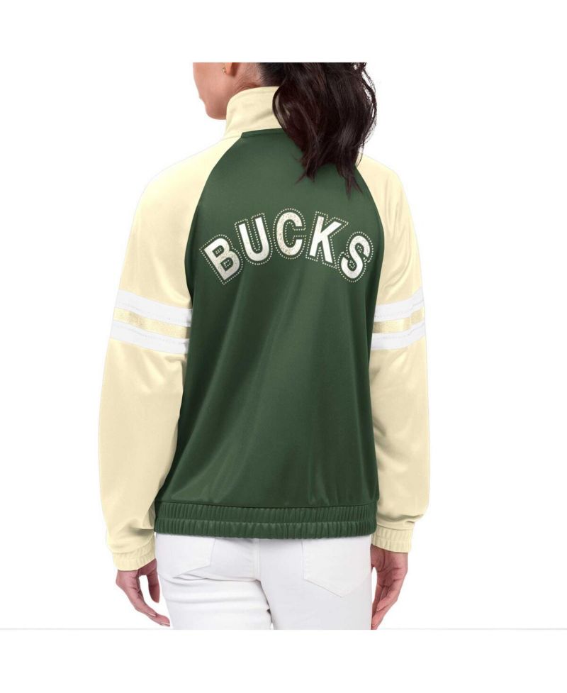 Women's Hunter Green Milwaukee Bucks Main Player Raglan Rhinestone Full-Zip Track Jacket