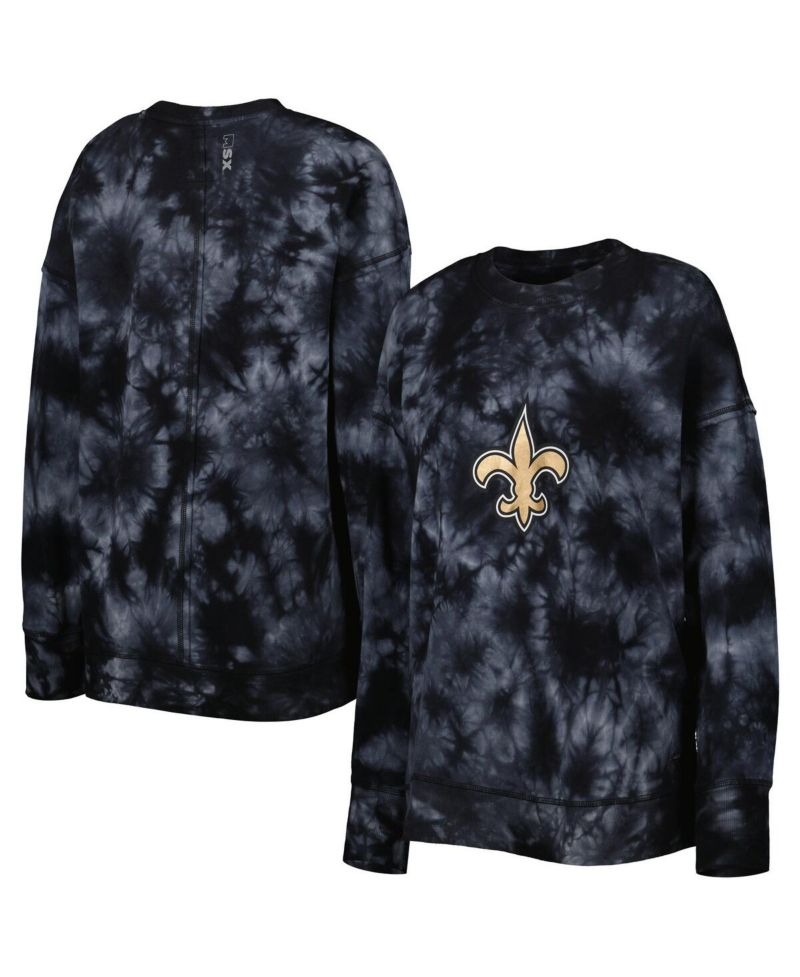 Women's Black New Orleans Saints Bailey Tie-Dye Tri-Blend Pullover Sweatshirt