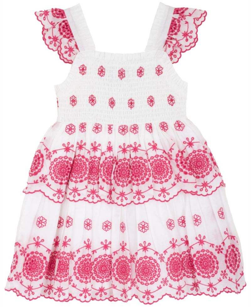 Girls' 2T-6X Cotton Eyelet Flutter-Sleeve Dress
