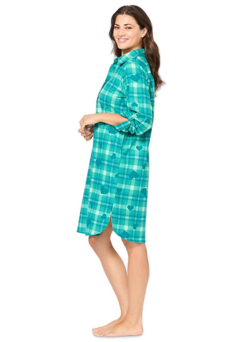 Women's Dreams and Co. Plaid Flannel Button-Front Sleepshirt