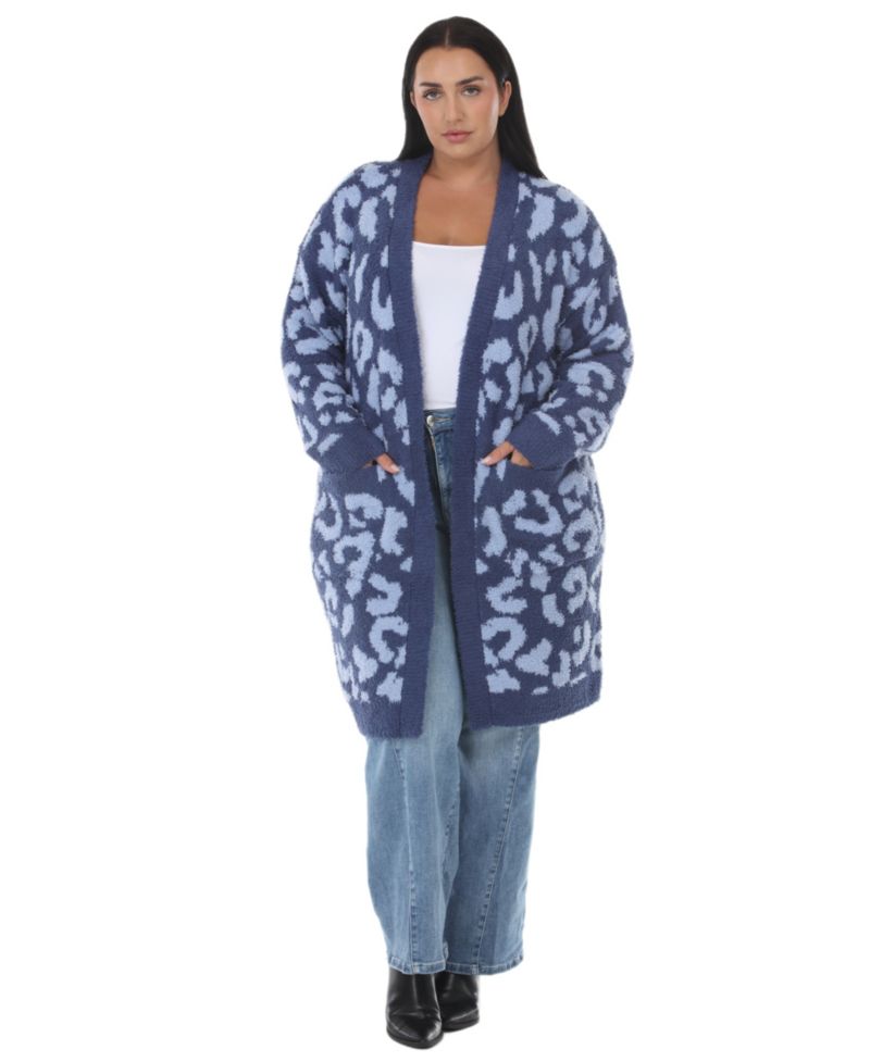 Plus Size Leopard-Print Sherpa Open-Front Cardigan Sweater
