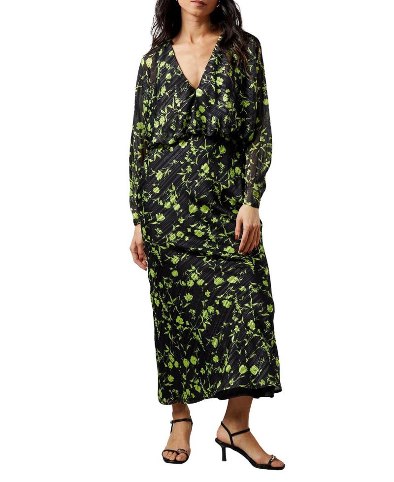 Women's Shadow Stripe Floral Batwing Midi Dress