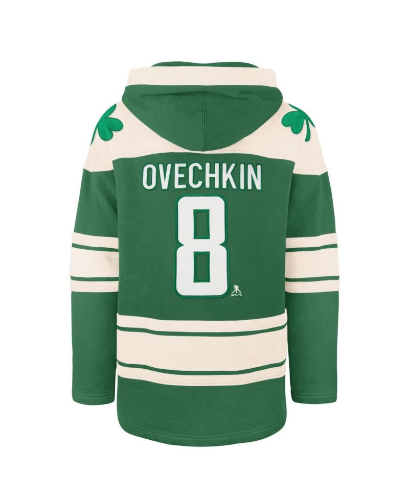 47 Brand Men's Alexander Ovechkin Kelly Green Washington Capitals St. Patrick's Day Player Name & Number Lacer Pullover Hoodie