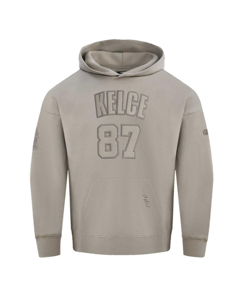 Men's Travis Kelce Tan Kansas City Chiefs Player Name & Number Pullover Hoodie