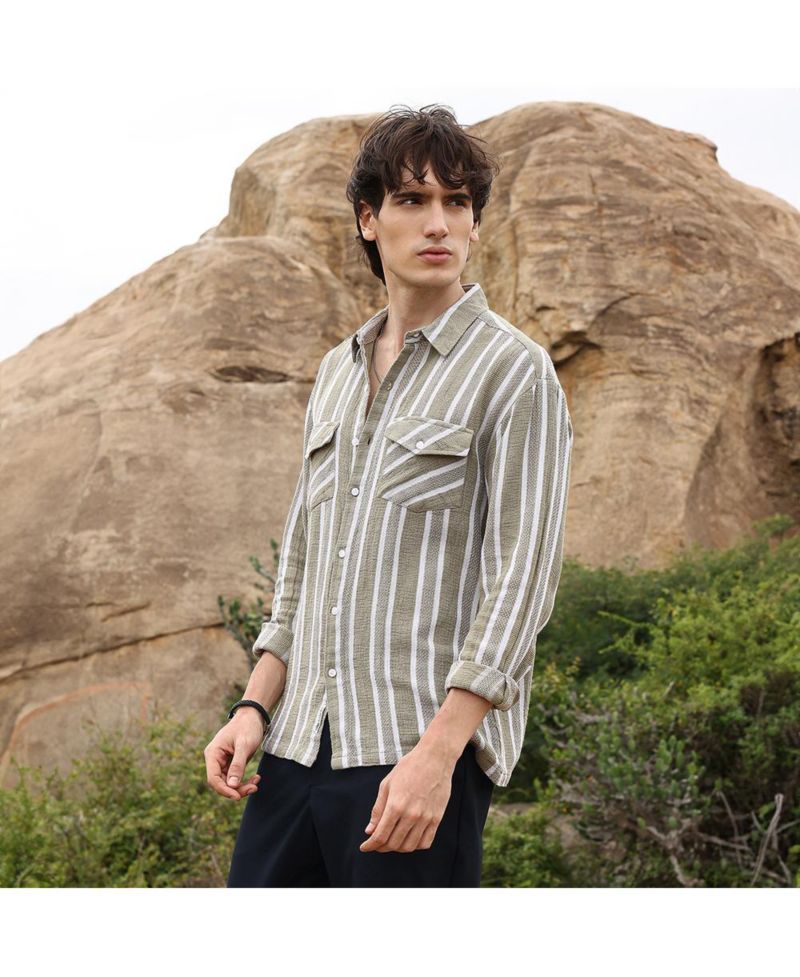 Men's Utility Halo-Stripe Oversized Shirt