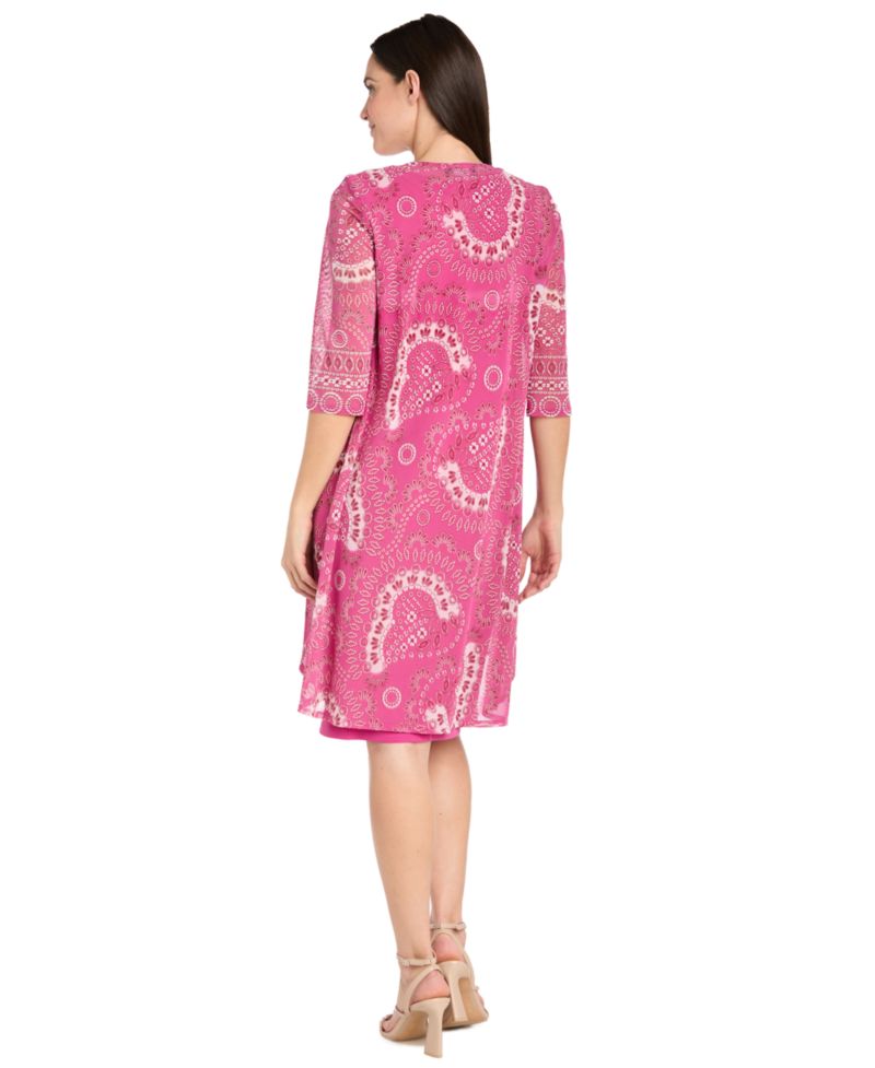 Women's Wedding Guest Scoop-Neck Dress and Printed Mesh Jacket, 2-Piece Set