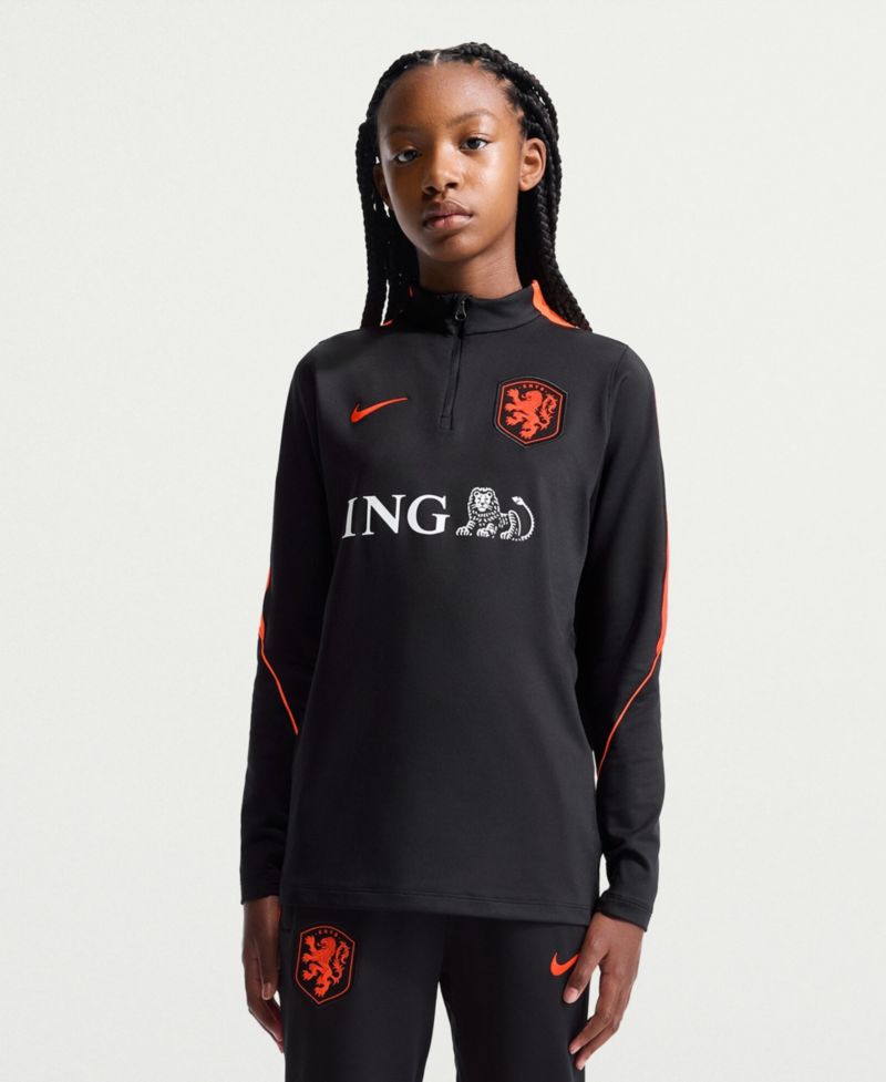 Big Boys and Girls Black Netherlands National Team 2026 Strike Dri-FIT Long Sleeve Quarter-Zip Drill Jerseys