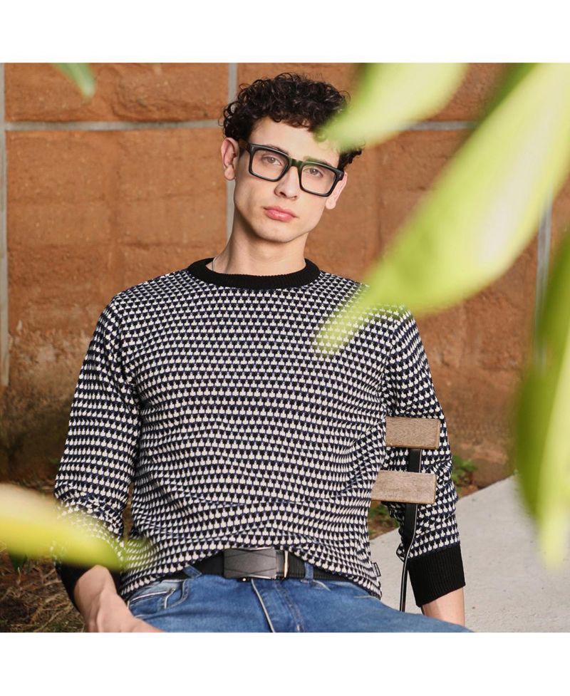 Men's Contrast-Jacquard Knit Pullover Sweater