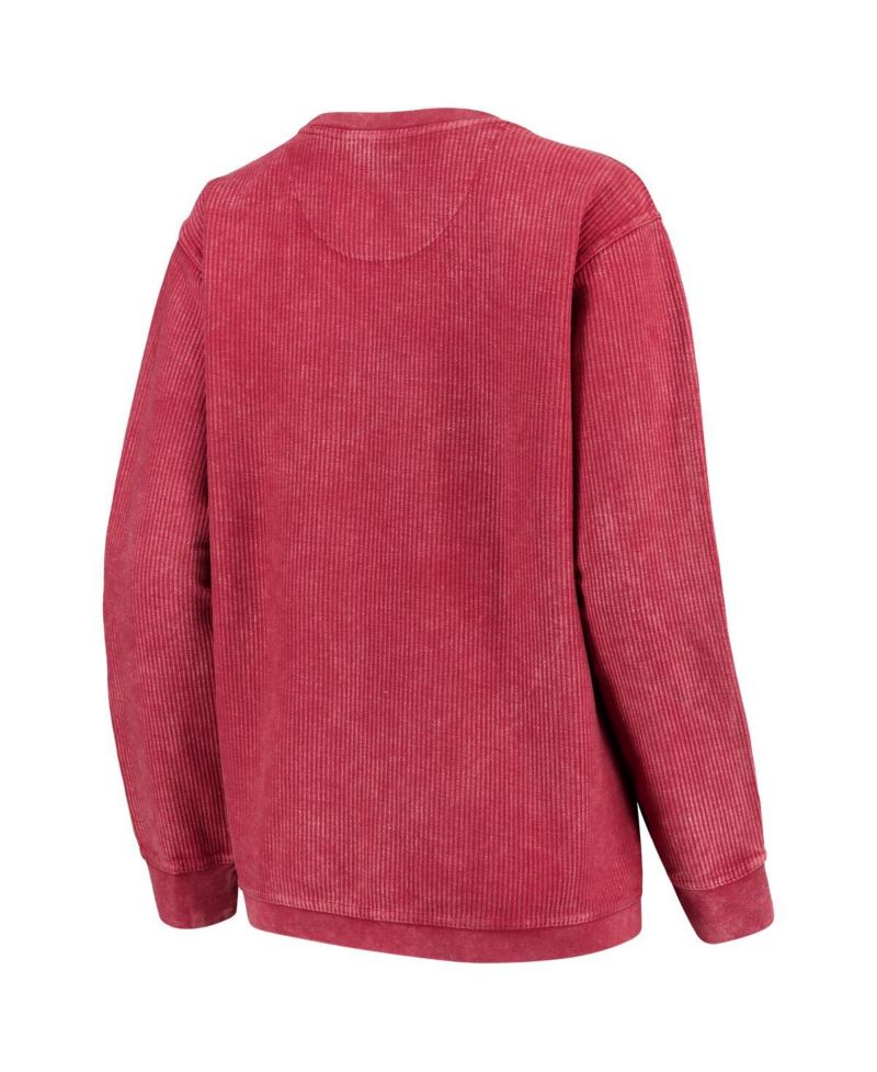 Women's Crimson Oklahoma Sooners Comfy Cord Vintage-Like Wash Basic Arch Pullover Sweatshirt