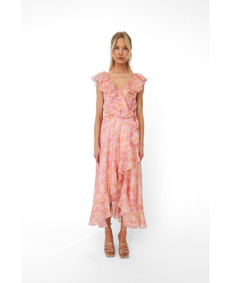 Women's Landon Floral-Print Wrap Ruffle Midi Dress