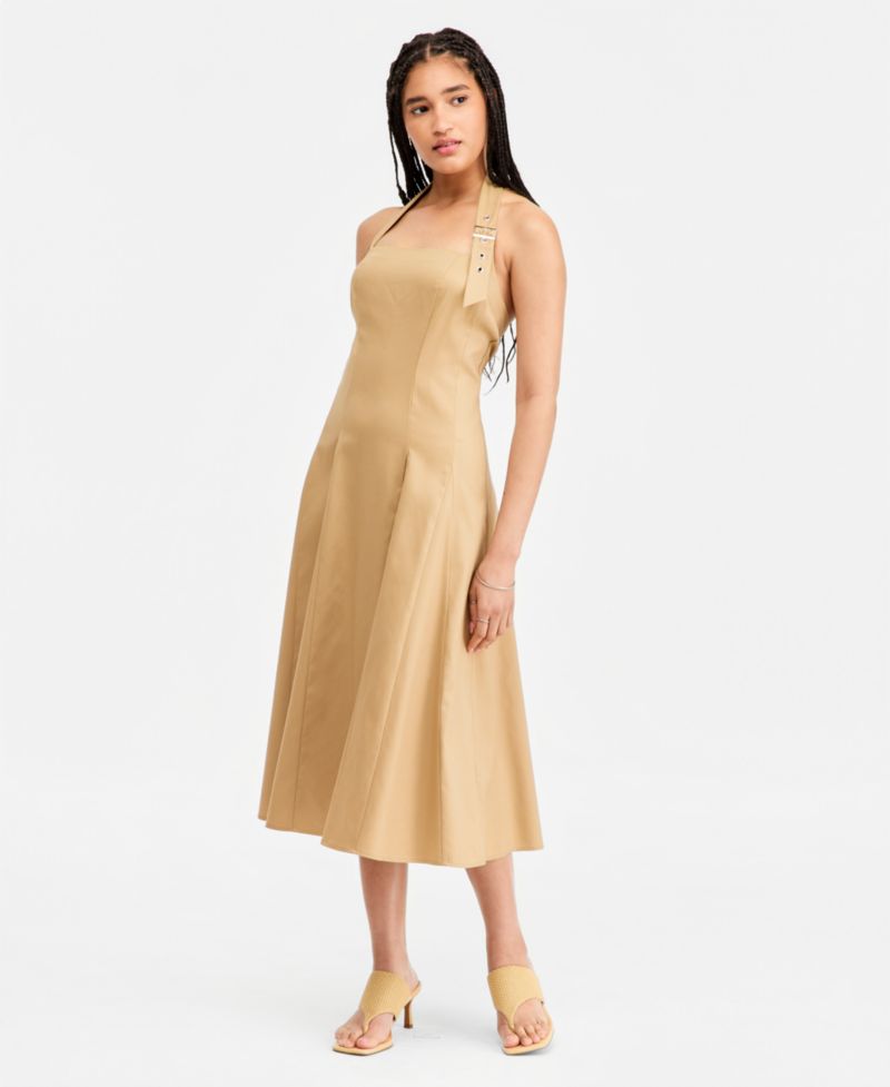 Juniors' Buckle Halter-Strap Midi Dress