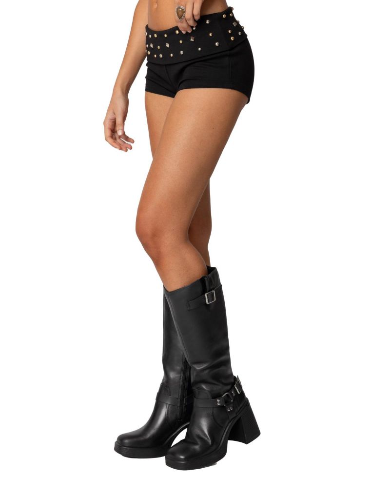 Women's Studded Foldover Micro Shorts
